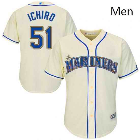 Mens Majestic Seattle Mariners 51 Ichiro Suzuki Replica Cream Alternate Cool Base MLB Jersey